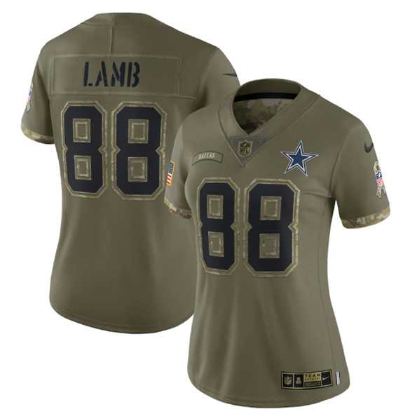Womens Dallas Cowboys #88 CeeDee Lamb 2022 Olive Salute To Service Limited Stitched Jersey(Run Small) Dyin